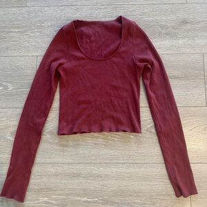 Women's Long Sleeve Ribbed Top - Burgundy